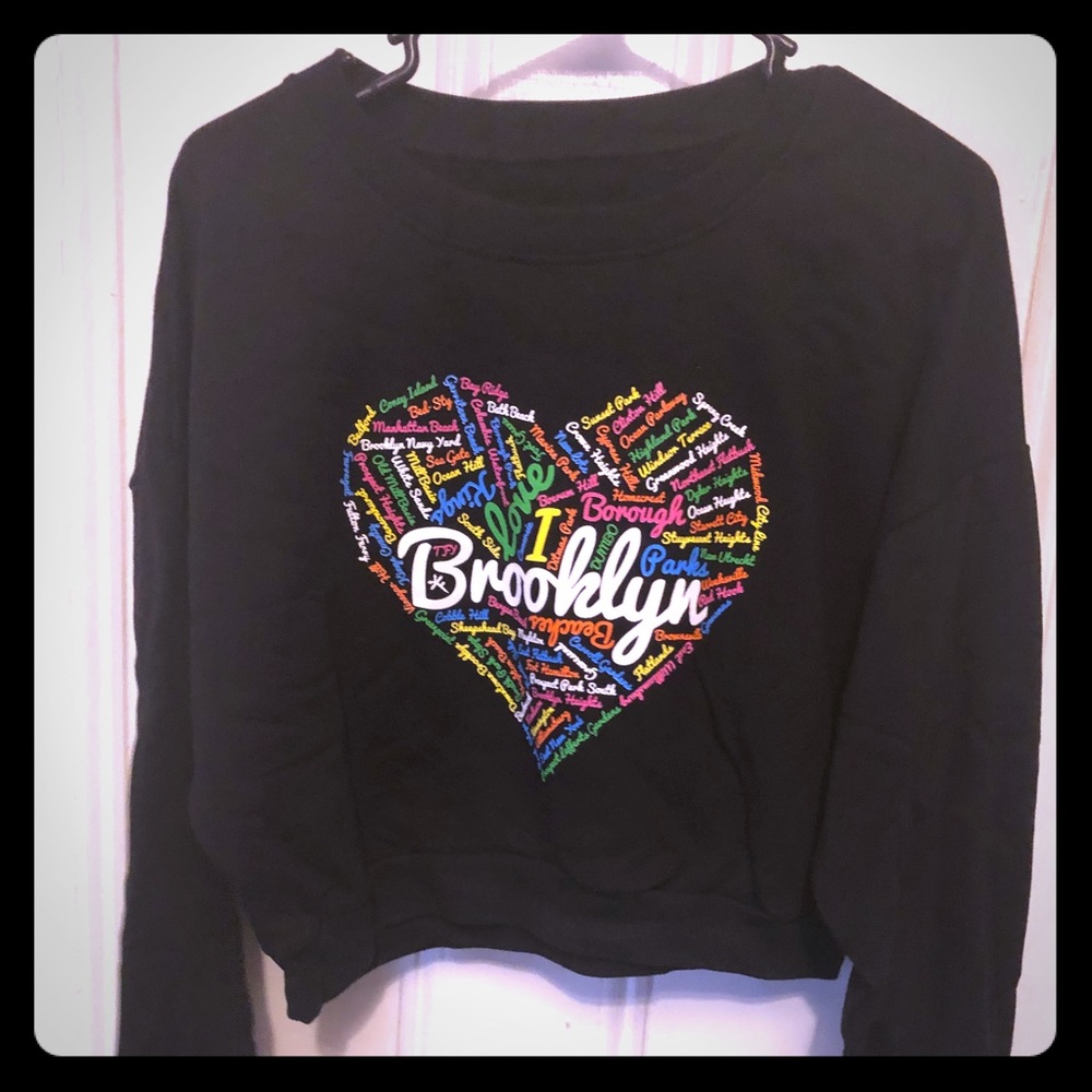 Black One Size Crop “I Love Brooklyn” Sweatshirt